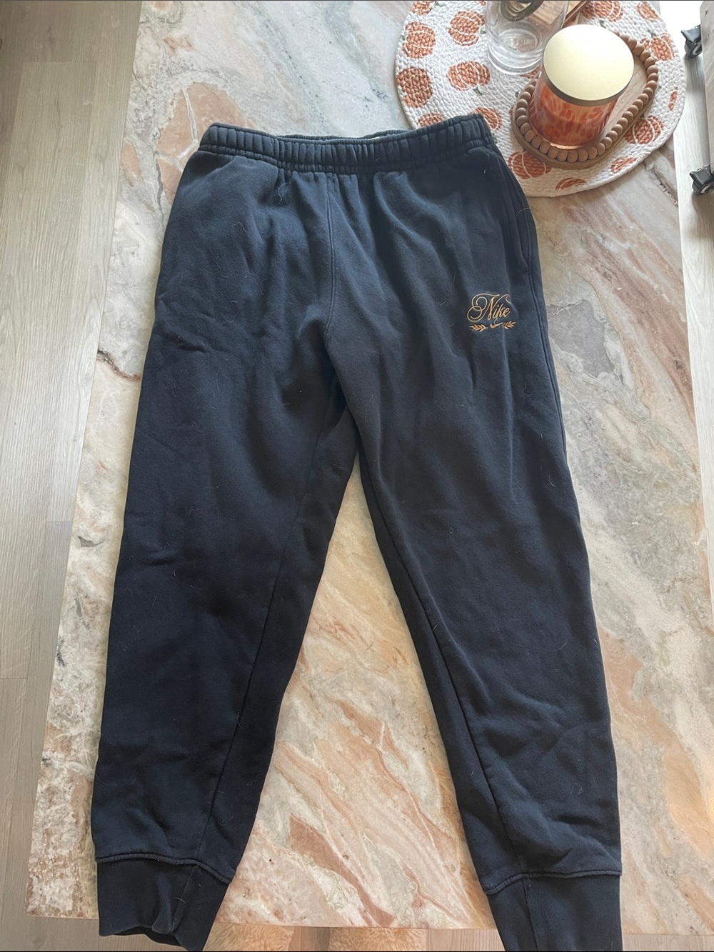 Nike Black Jogger Sweatpants with Gold Script Logo